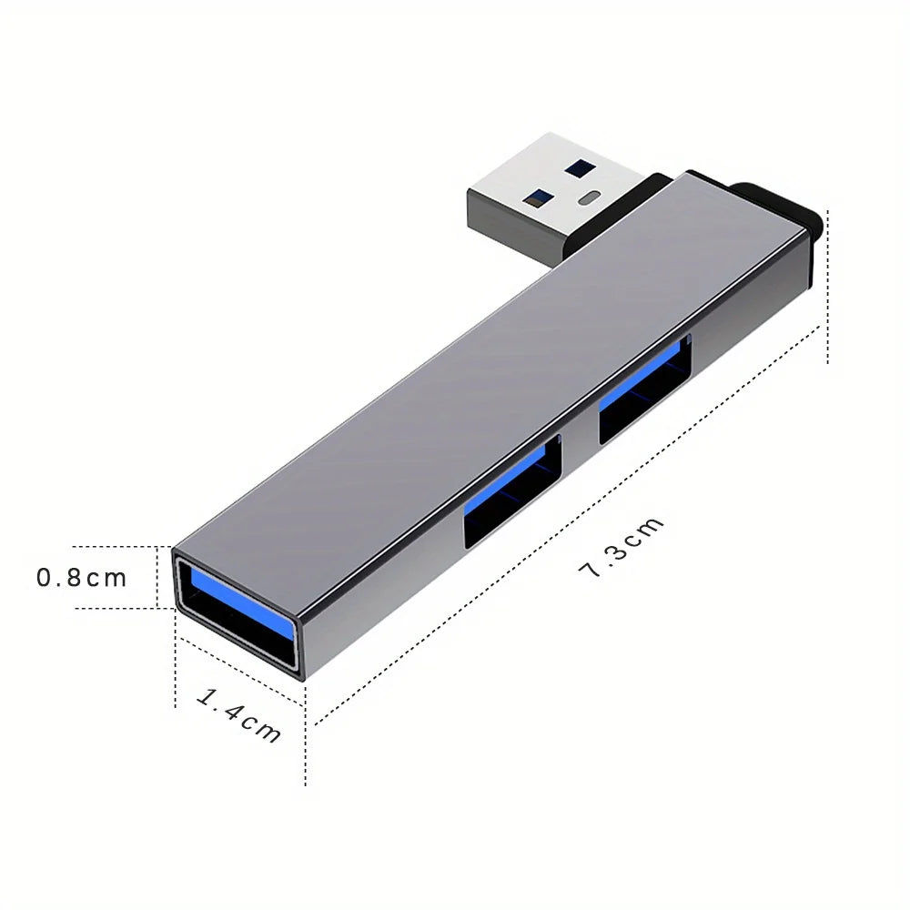 3-Port Aluminum USB Hub — High-Speed Data Splitter for Laptop and PC