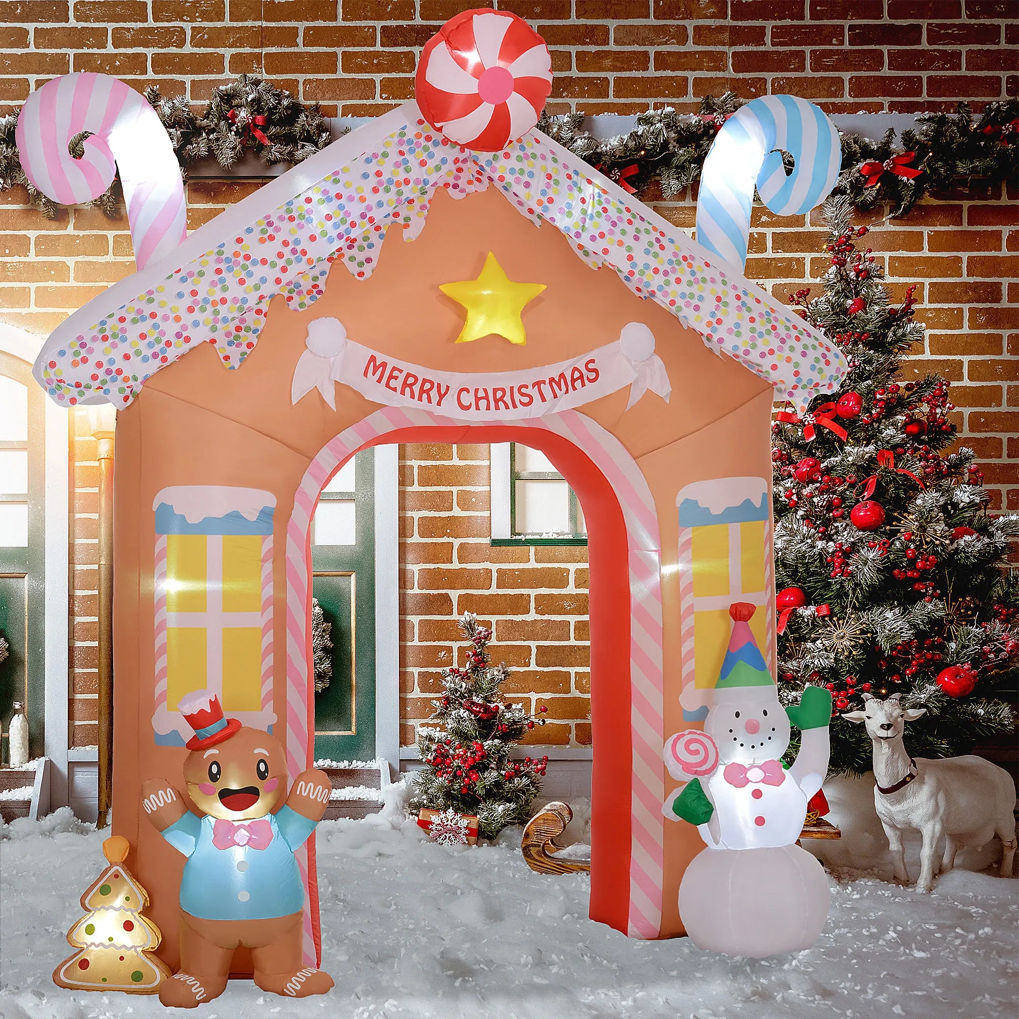 Outsunny Gingerbread House Archway — 10ft Inflatable Christmas Decor with LED Lights