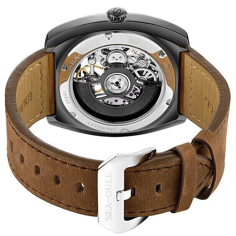 Sea-Gull Tonneau Skeleton Watch — Automatic Mechanical Men's Wristwatch