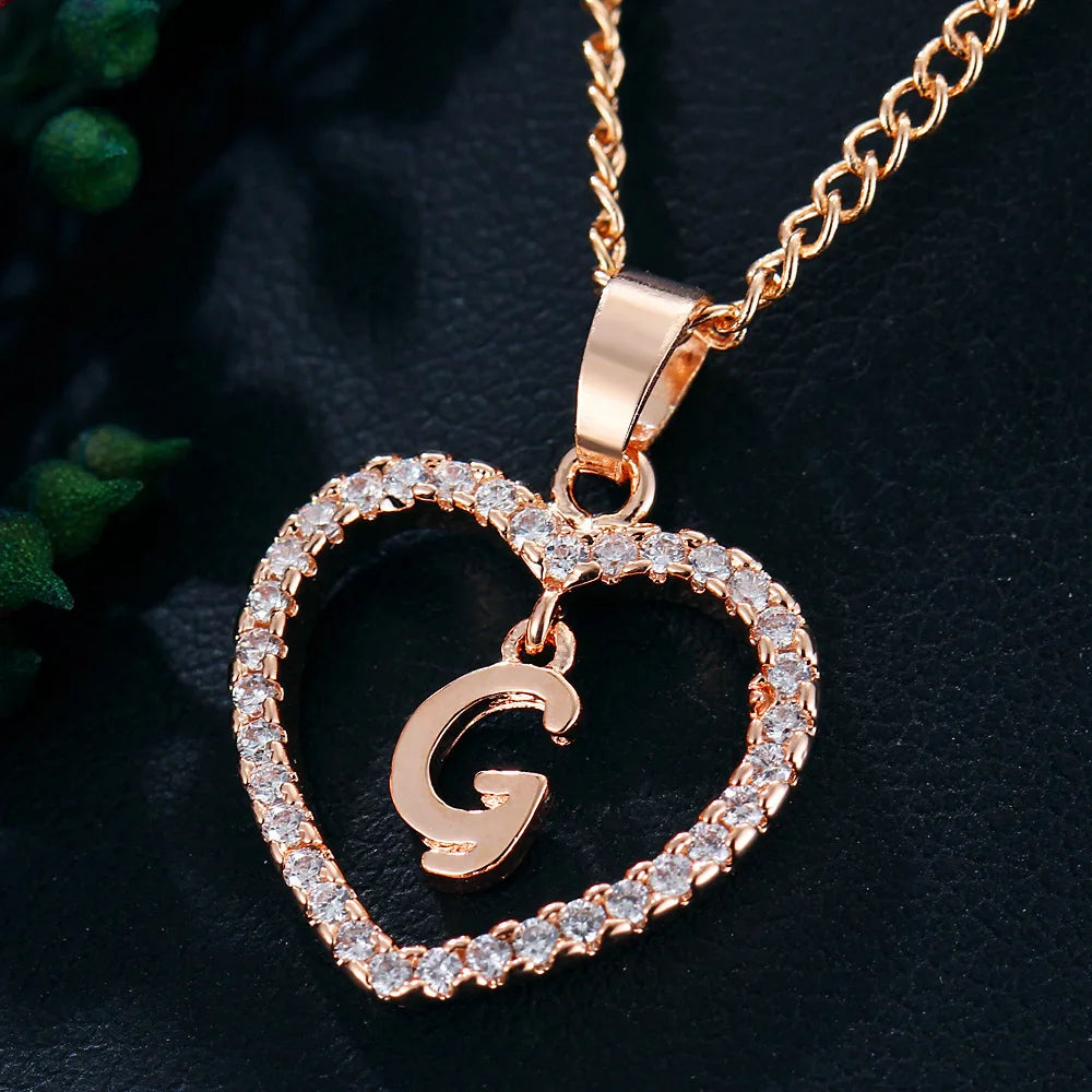 Customizable Initial Heart Pendant Necklace — Zircon Accented Jewelry