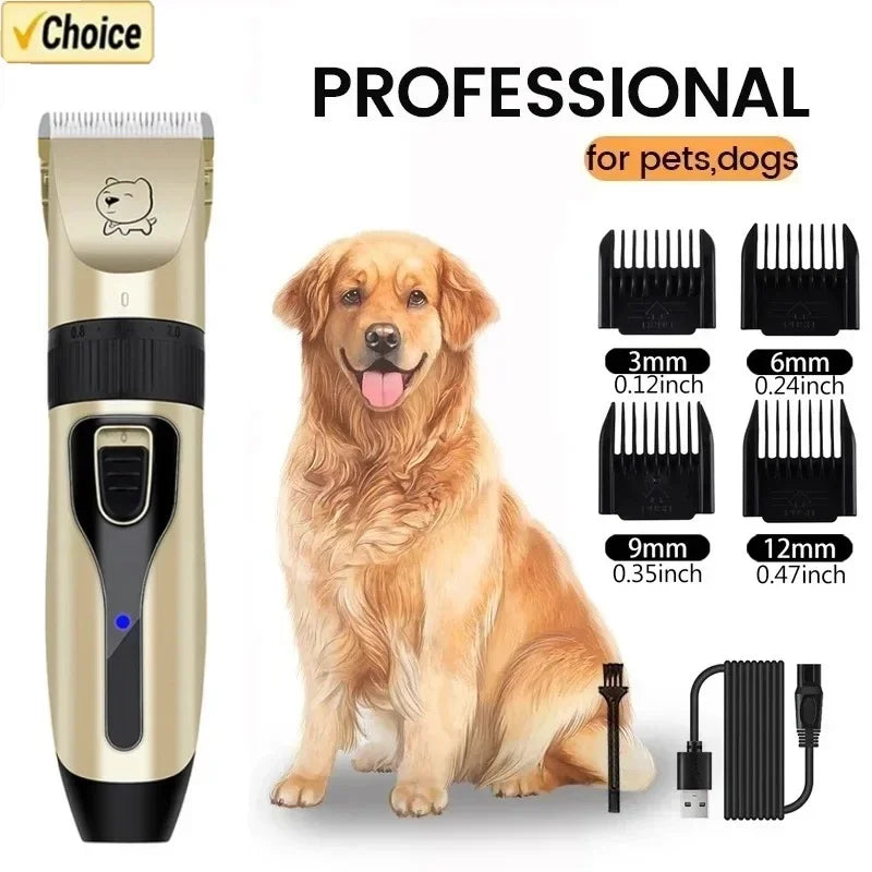 Professional Pet Hair Clipper — USB Rechargeable Grooming Trimmer, Gold