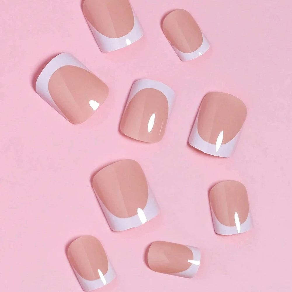 French Style Press On Nails — Glossy Nude Tip Manicure Set