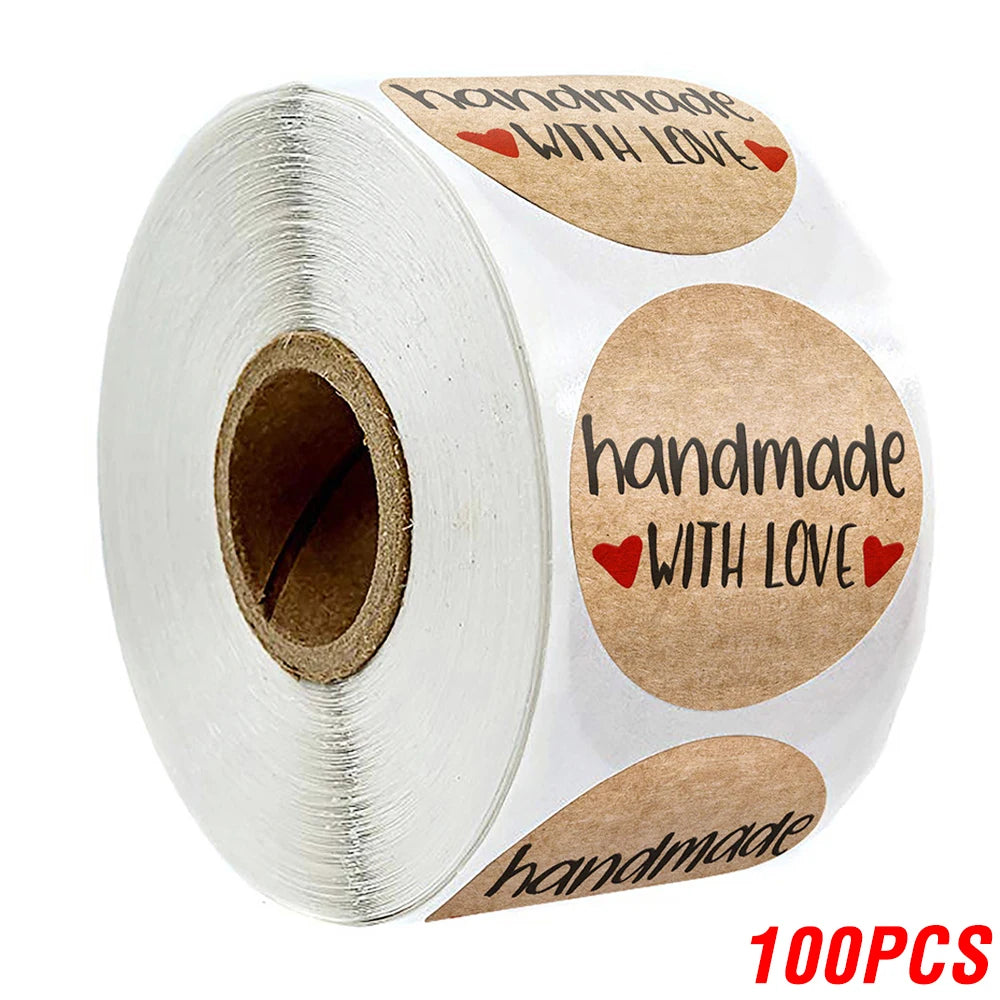 Vintage Kraft Paper Stickers — Handmade With Love Adhesive Labels
