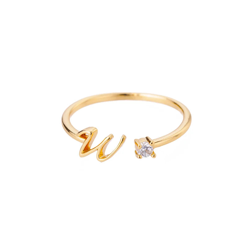 ICFTZWE Zircon Initial Letter Rings — Adjustable Stainless Steel Jewelry