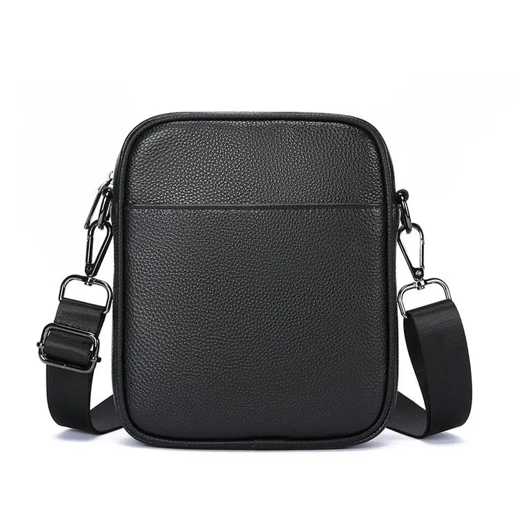 Genuine Leather Messenger Bag — Vertical Crossbody Shoulder Bag for Men