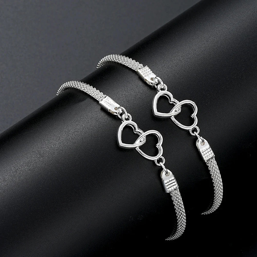 Obega Love Heart Couple Bracelets — Double Layer Matching Chain Set