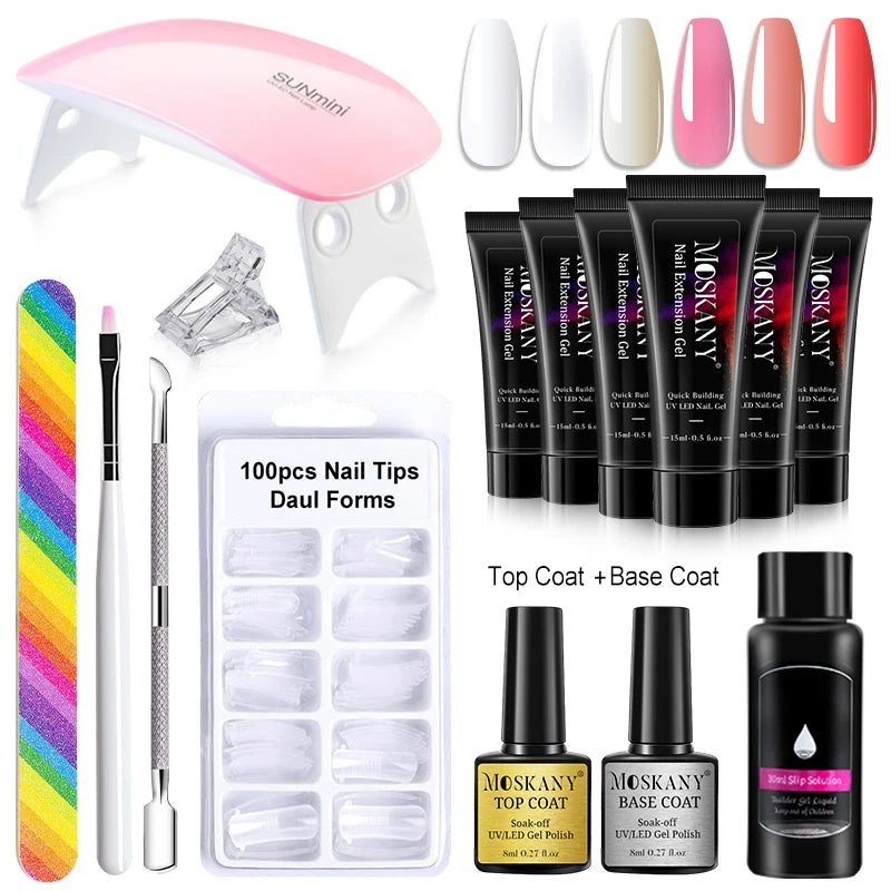 MOSKANY Poly Nail Gel Kit — Complete Manicure Set with LED Lamp