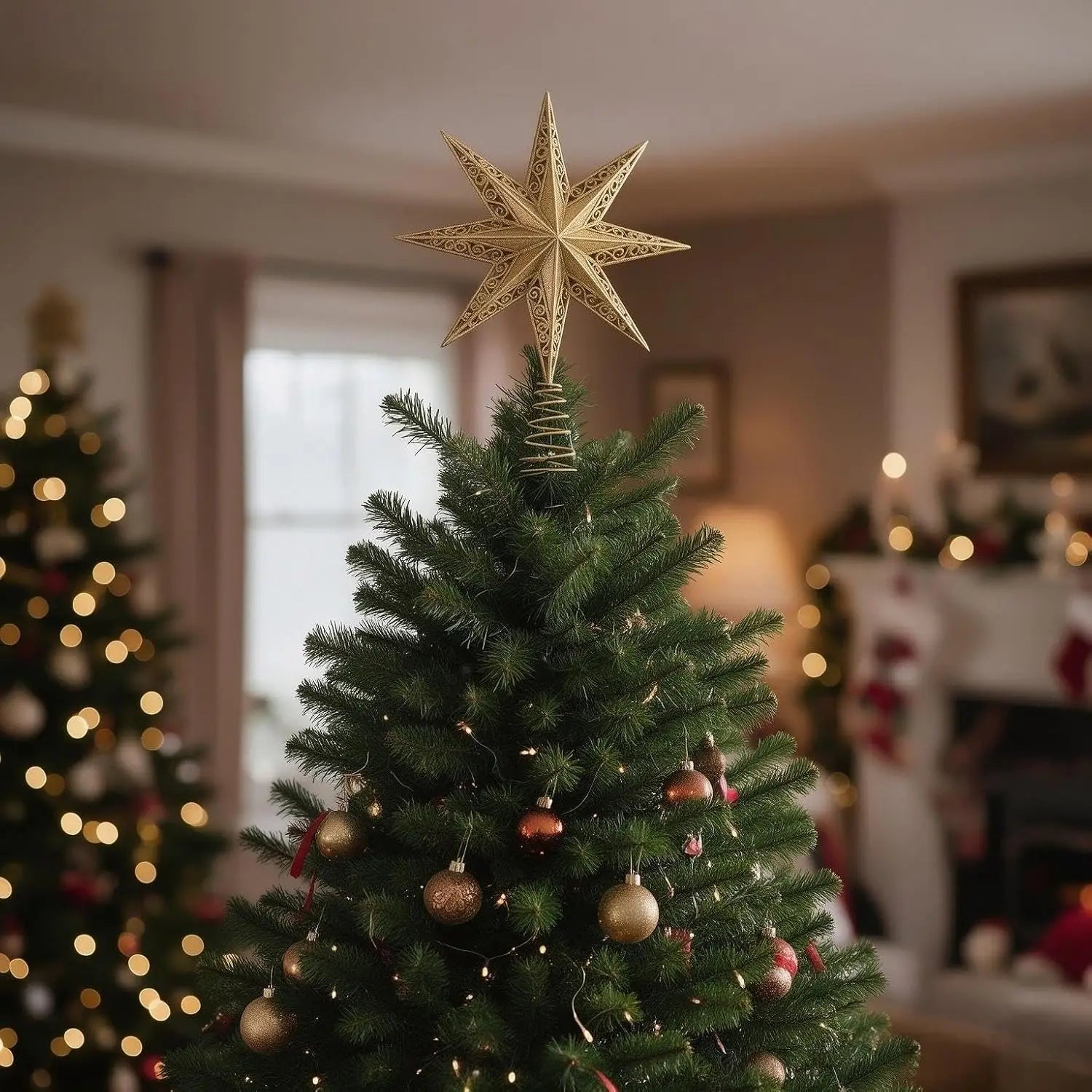 Garvee Golden Star Christmas Tree Topper — Glittering Hollow-Carved Decor