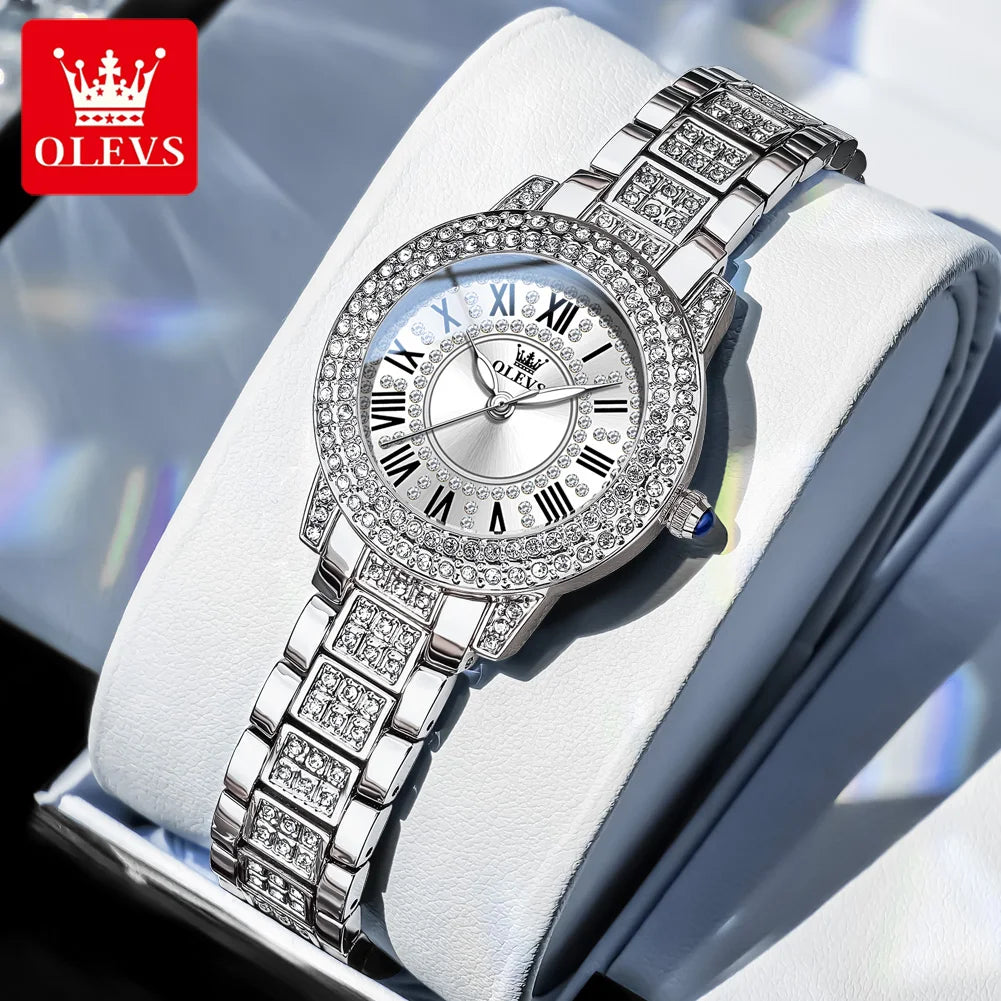 OLEVS 9943 Luxury Quartz Watch — Elegant Diamond Style Stainless Steel