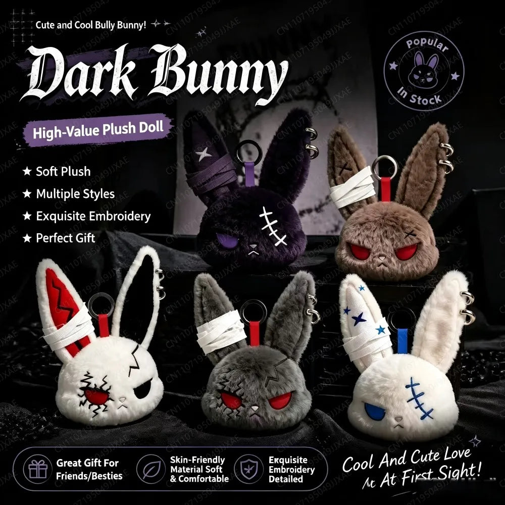 Dark Rabbit Plush Keychain — Cute Animal Pendant for Backpacks