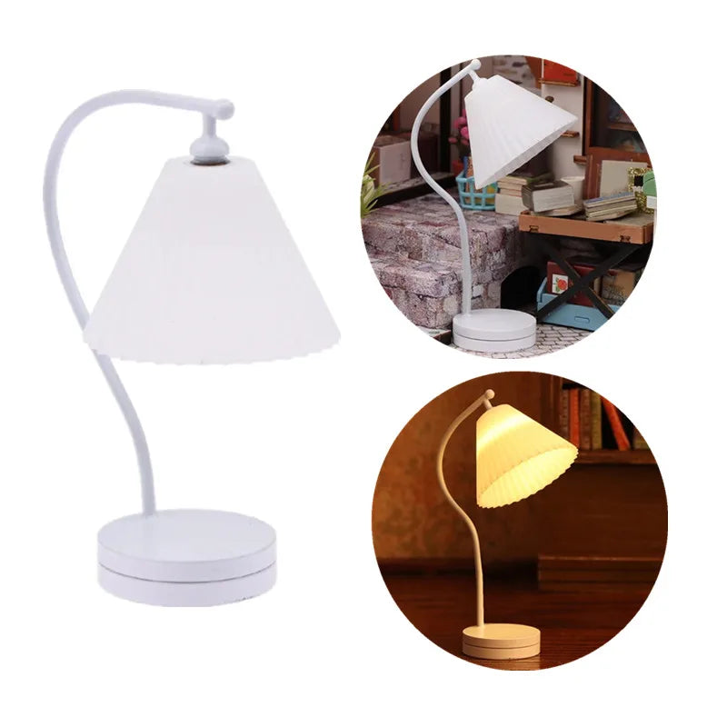Miniature Dollhouse Table Lamp — Modern Bedside Reading Light Decor