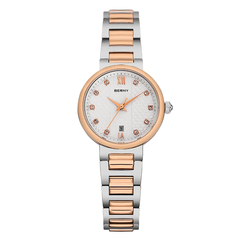 BERNY Women's Fashion Quartz Watch — Diamond Accents & Sapphire Glass