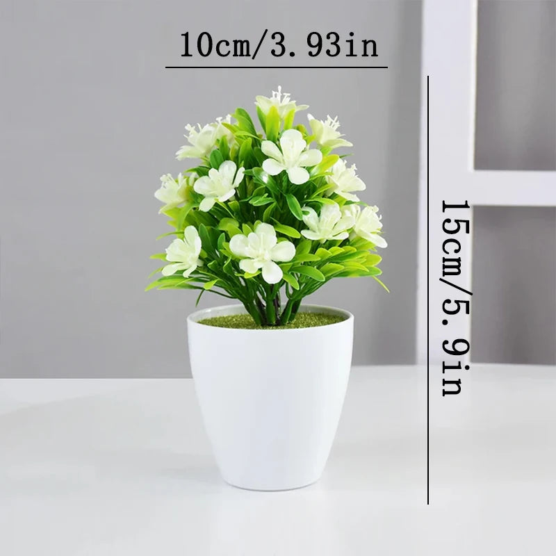 Artificial Five Leaf Plum Potted Plant — Decorative Indoor & Outdoor Floral Bonsai