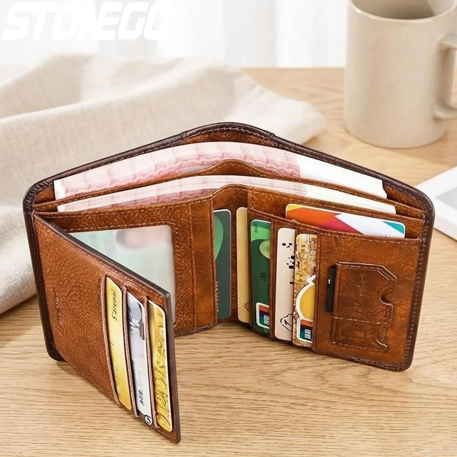 Genuine Leather Bifold Wallet — RFID Blocking Slim Card Holder