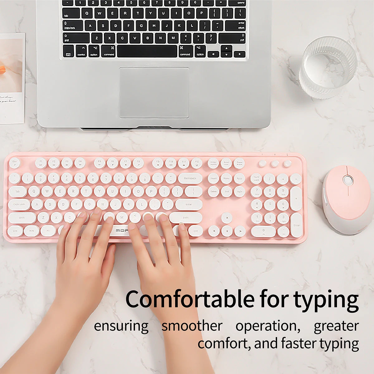 MOFii Wireless Keyboard and Mouse Combo — Retro Round Keycaps, Cute Design