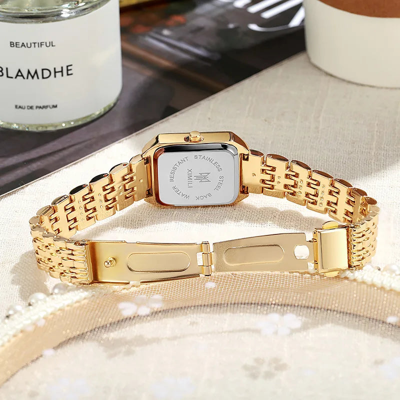 Elegant Rectangle Women's Quartz Watch — Stylish Steel Band Timepiece