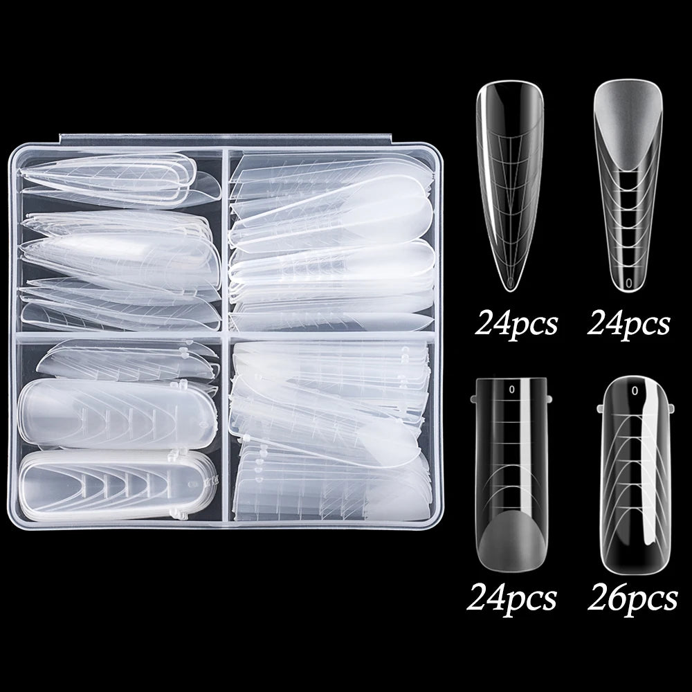 Poly Nail Gel Dual Forms — Clear Full Cover Extension Tips with Scale