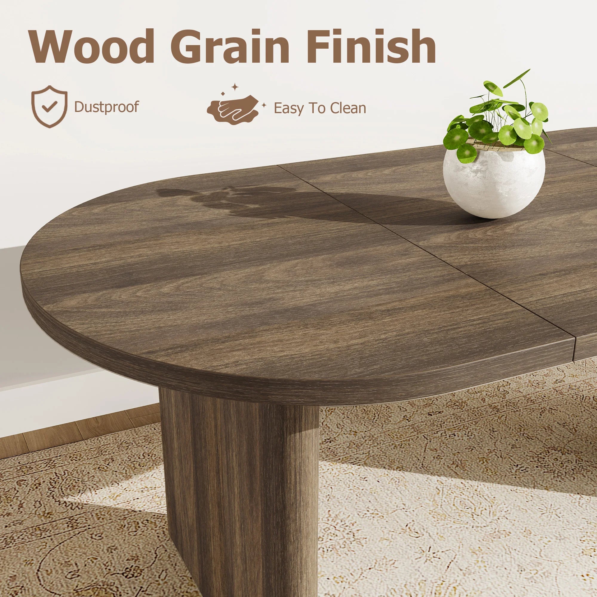 Modern Farmhouse Oval Dining Table — Spacious Wooden Base for 4-8 People