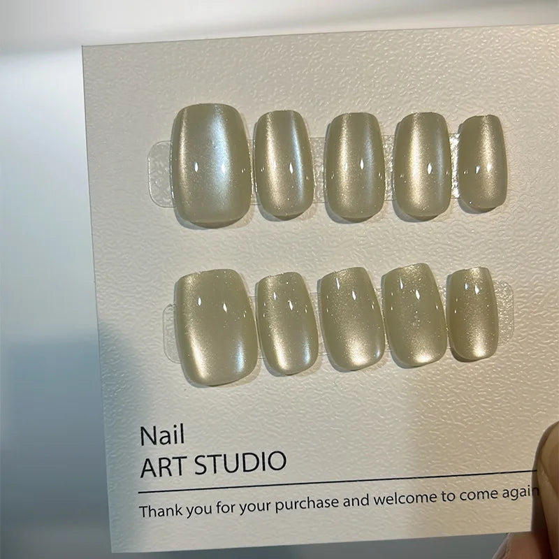 Luxury Cat Eye Press On Nails — Handmade Acrylic Coffin Style False Nails