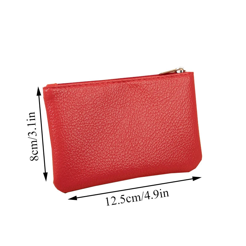 Retro Litchi Pattern Coin Purse — Compact PU Leather Zipper Pouch