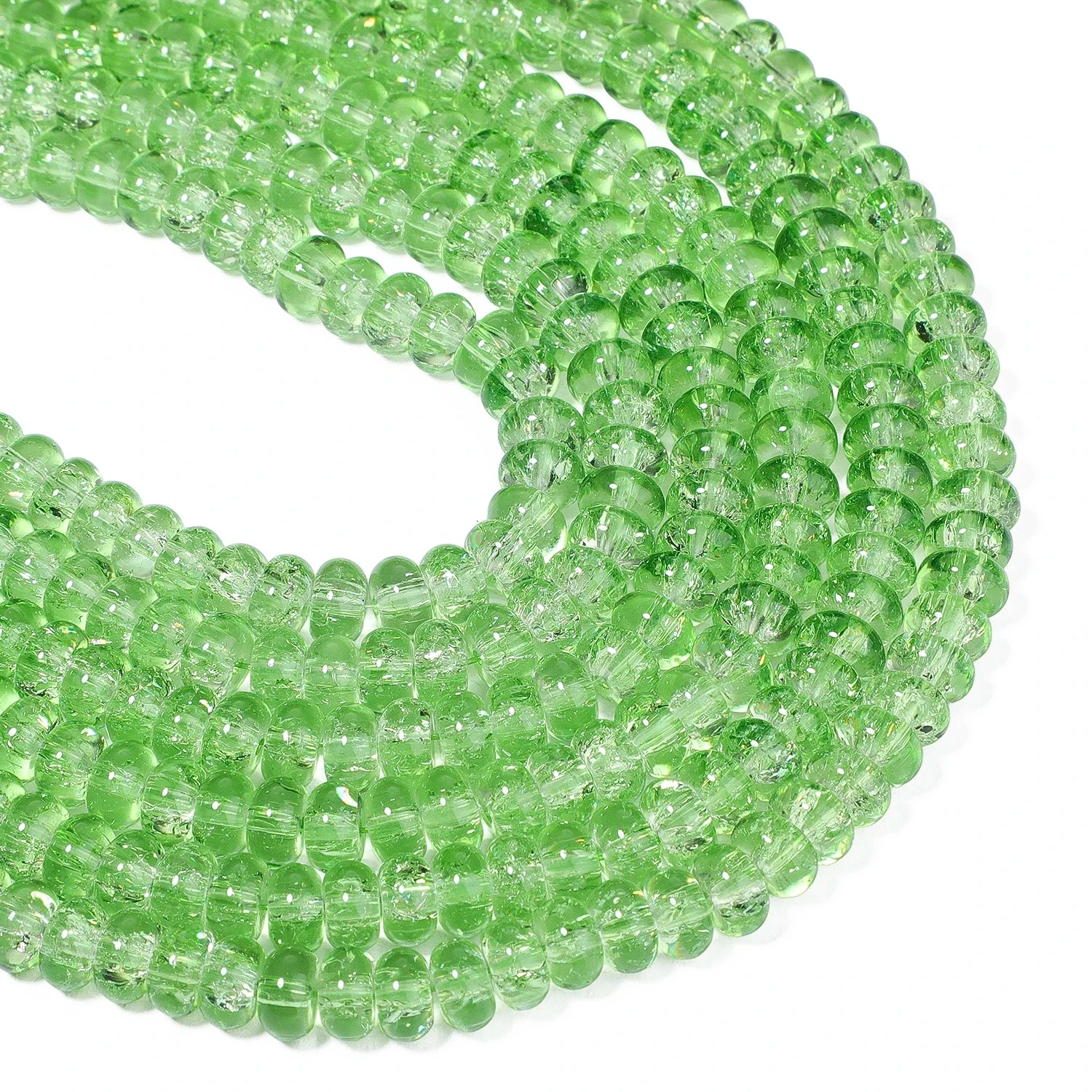 Clear Green Cracked Crystal Beads — Abacus Shape Rondelle Spacers for Jewelry Making
