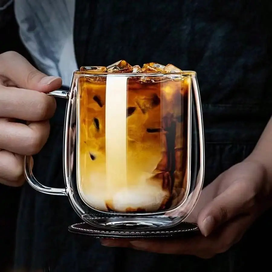 Double Wall Glass Coffee Mugs — Insulated Clear Drinkware with Handles