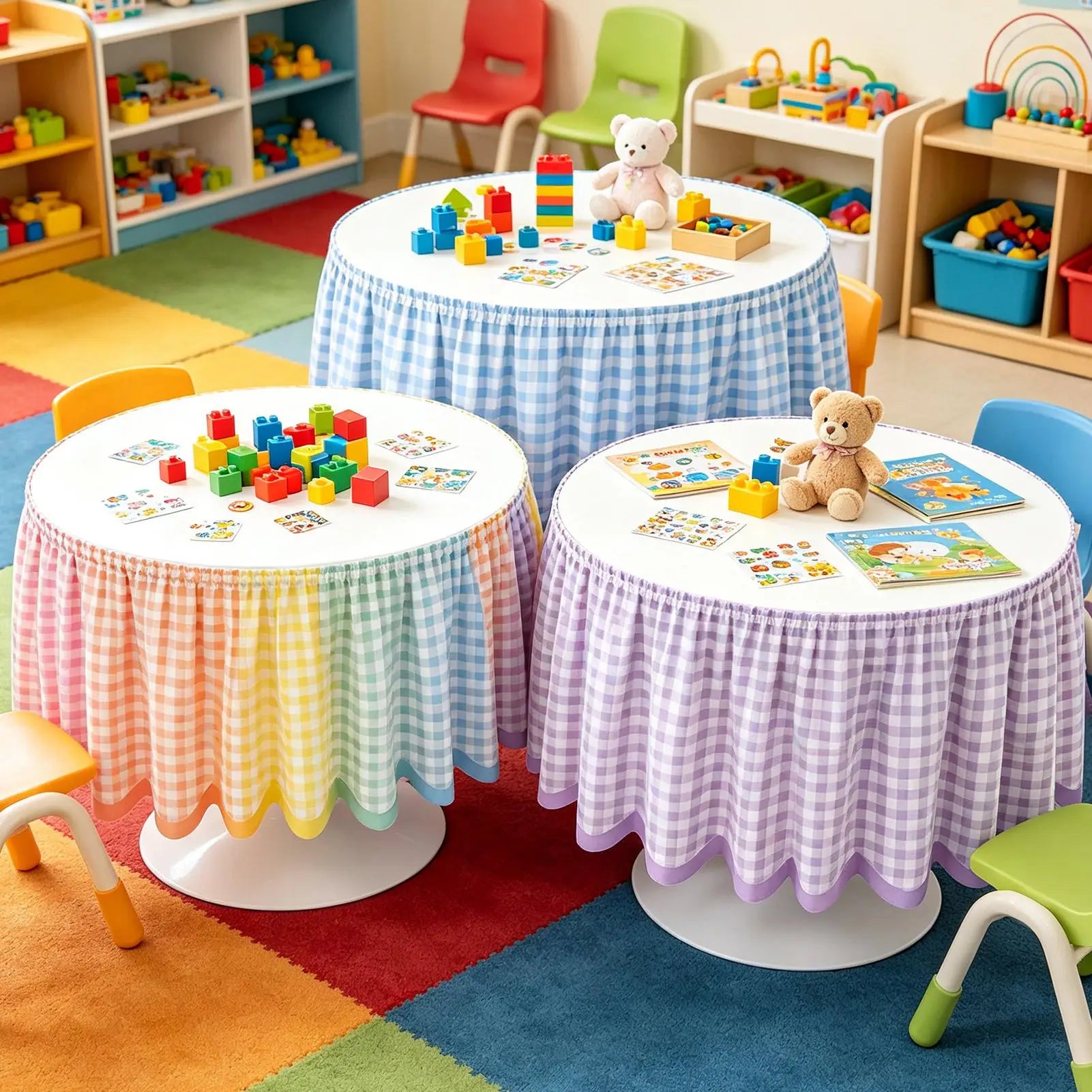 Ruffled Checkered Desk Skirt — Classroom Tablecloth Decor for Teachers