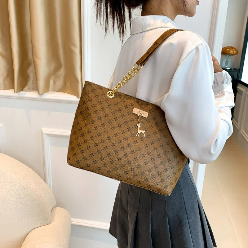 Yogodlns Soft Leather Tote Bag — Large Capacity Shoulder Bag with Tassel