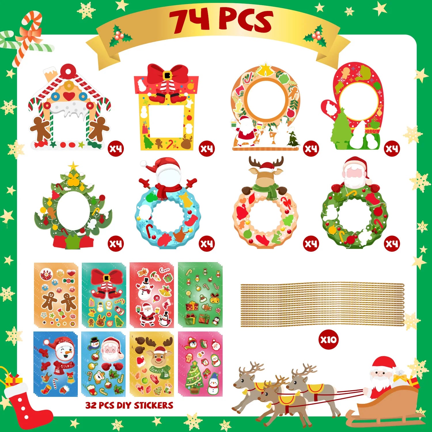 Christmas Photo Props and DIY Stickers — 64 Piece Party Decoration Set