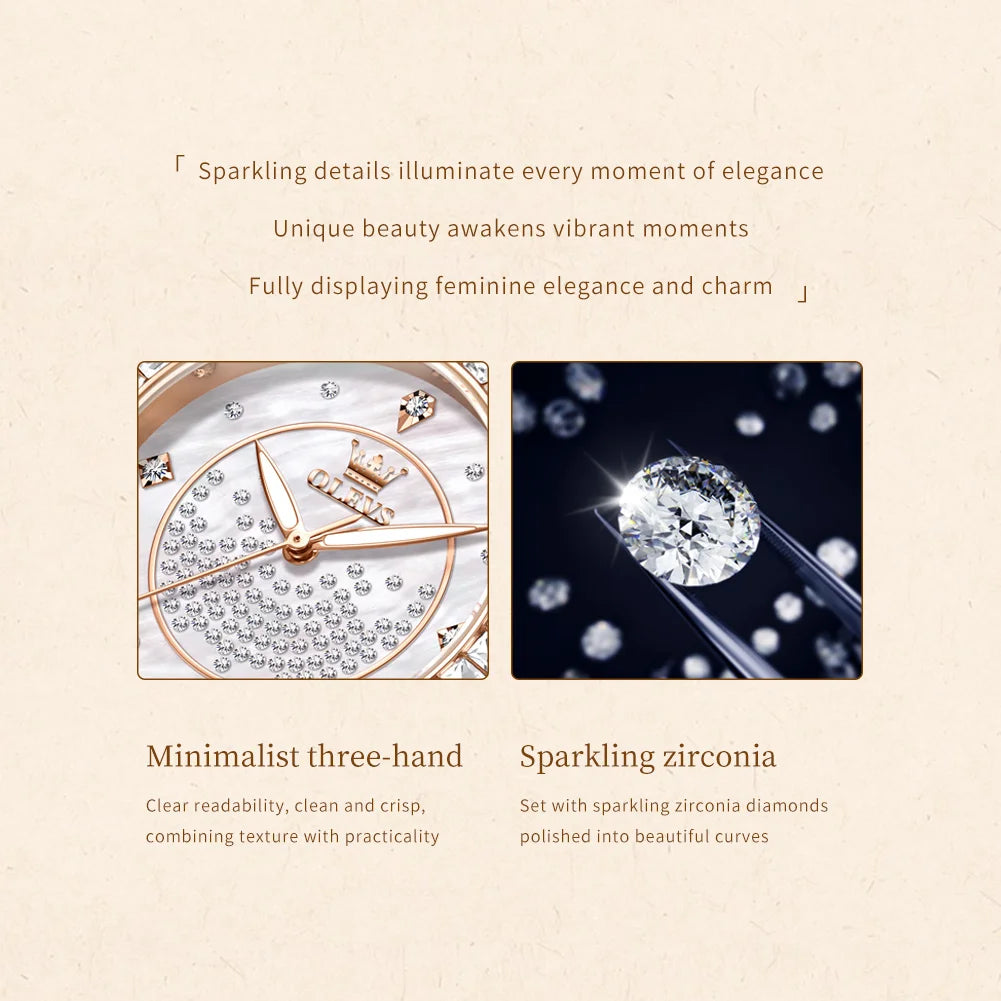OLEVS Women's Luxury Quartz Watch — Diamond Accents & Leather Strap