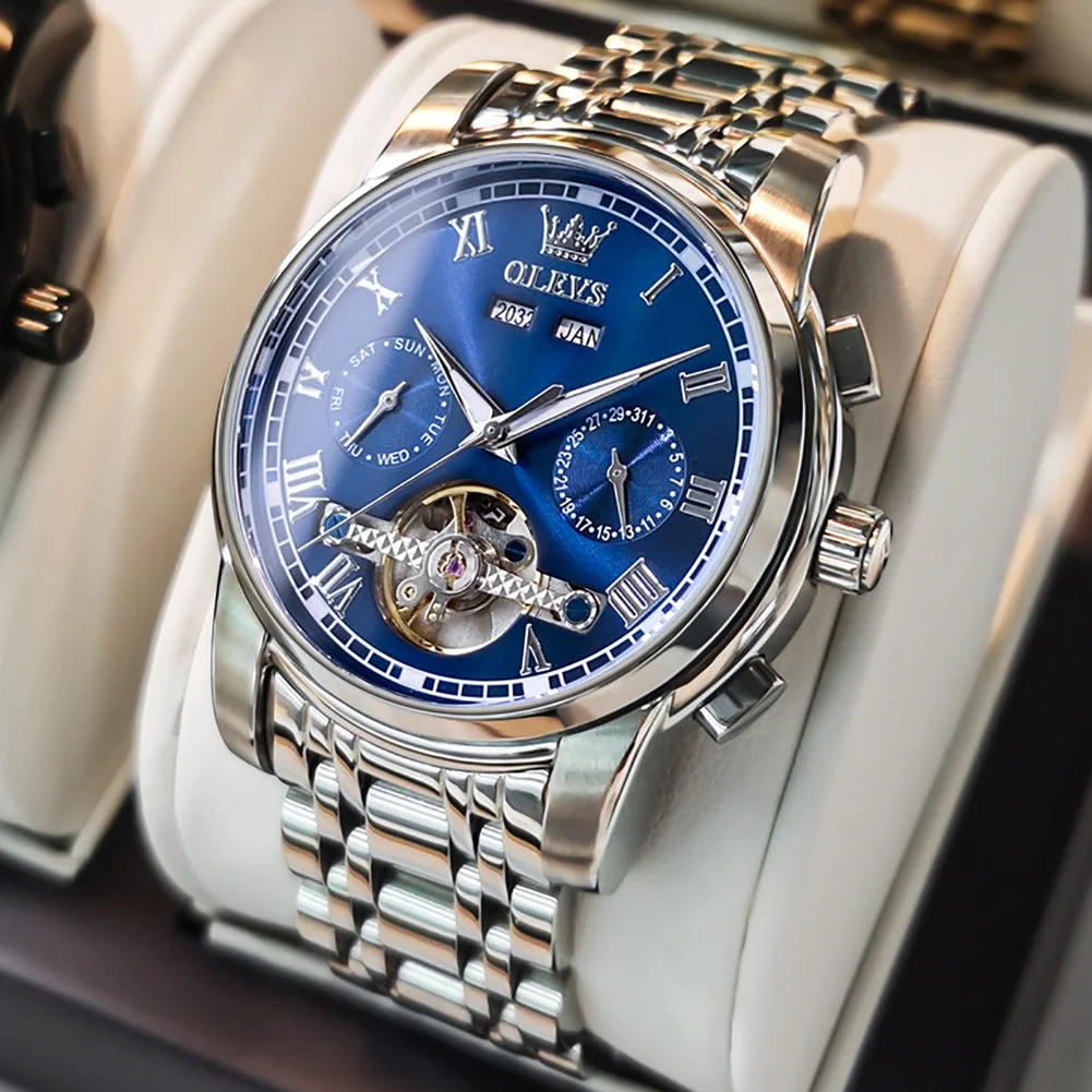 OLEVS 6607 Automatic Mechanical Watch — Business Skeleton Design with Stainless Steel Strap