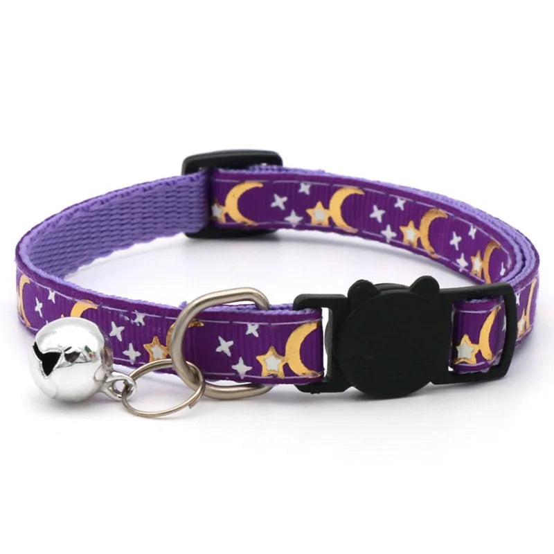 Adjustable Pet Collar with Bell — Colorful Paw Print Pattern for Cats and Small Dogs