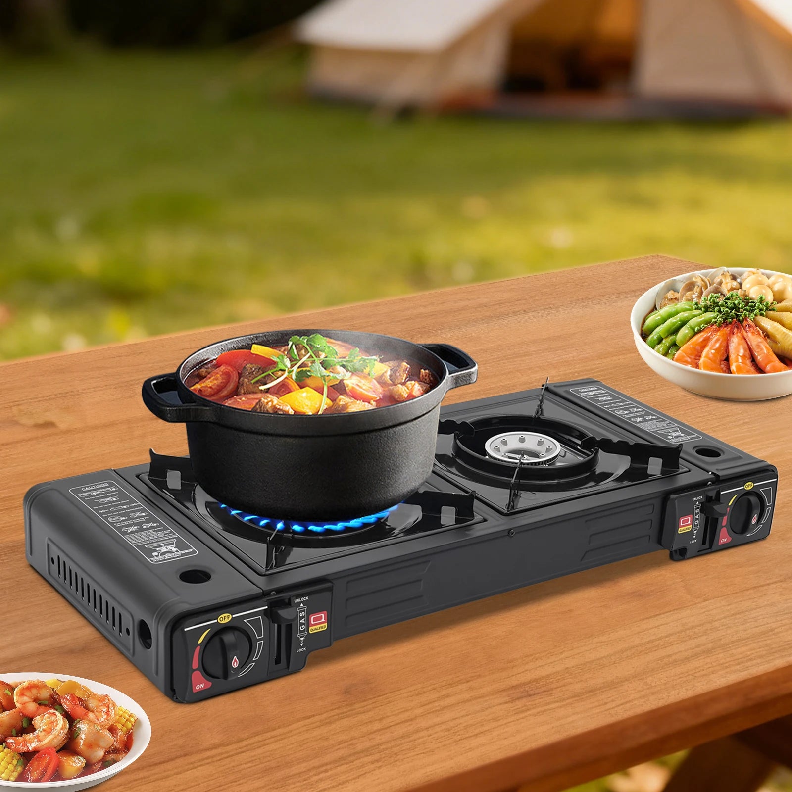 Double Burner Portable Gas Stove — High Power Camping Cooktop with Case