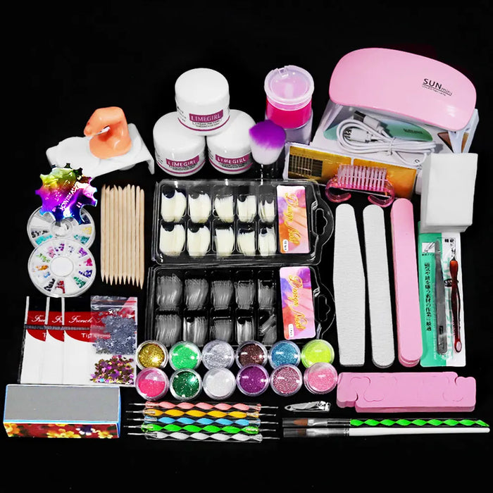 Limegirl Nail Acrylic Kit — 12 Color Glitter Powder & 3D Art Tools