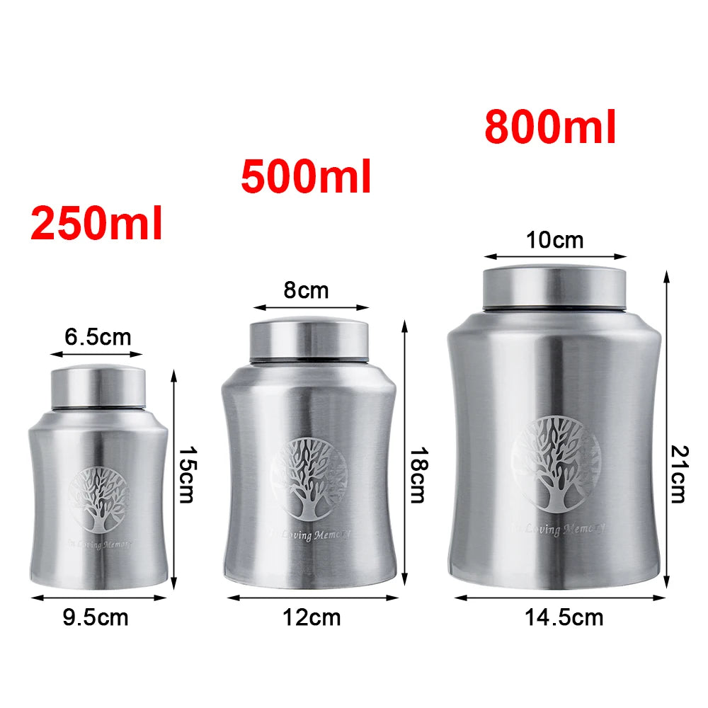 Stainless Steel Memorial Urn — Small Pet or Human Cremation Storage Jar