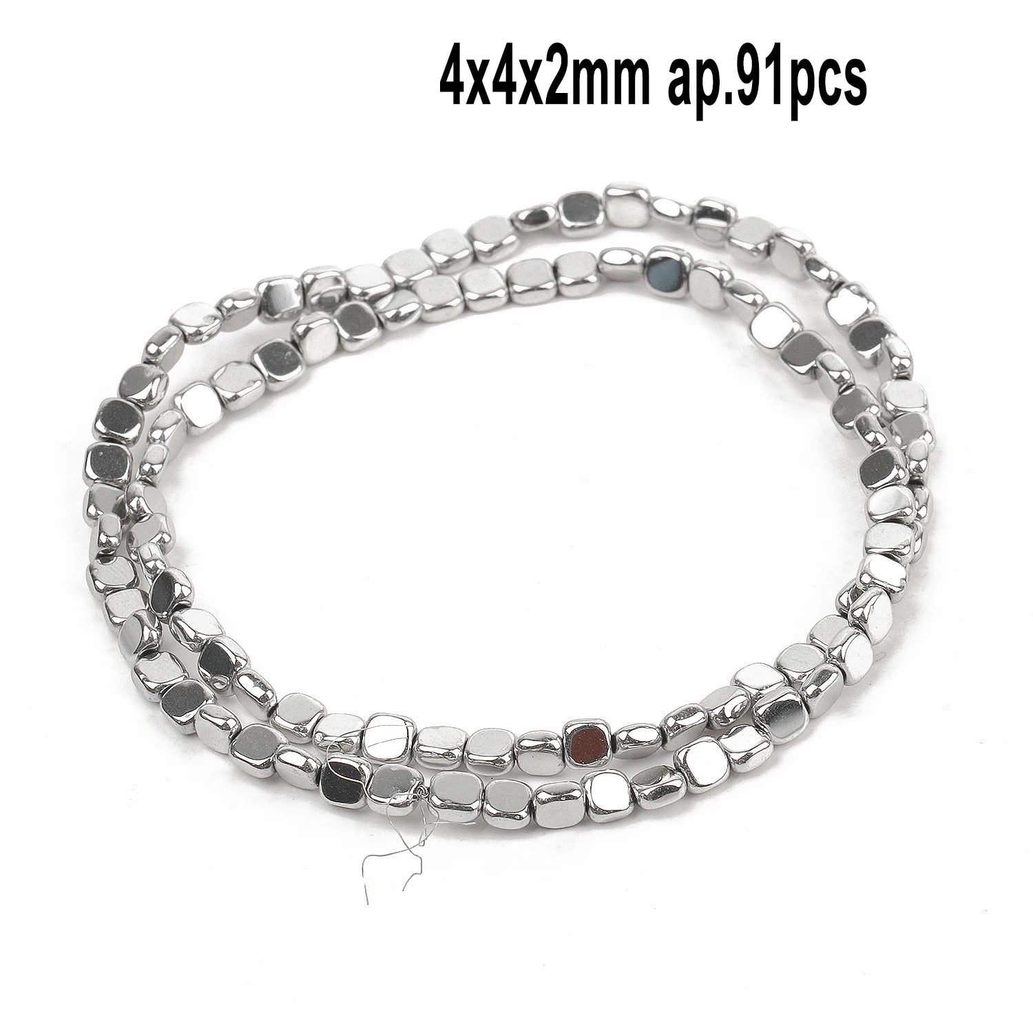 Rhodium Plated Hematite Beads — Geometric Jewelry Making Charms