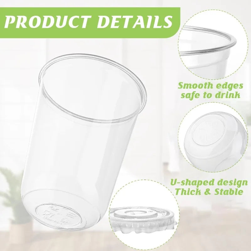 Disposable Stemless Wine Glasses — Clear Plastic Cups with Lids and Straws