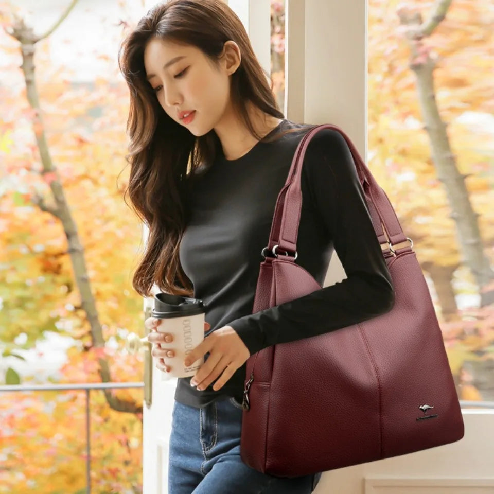 VANDERWAH Leather Top-Handle Hobo Bag — Large Capacity Fashion Tote