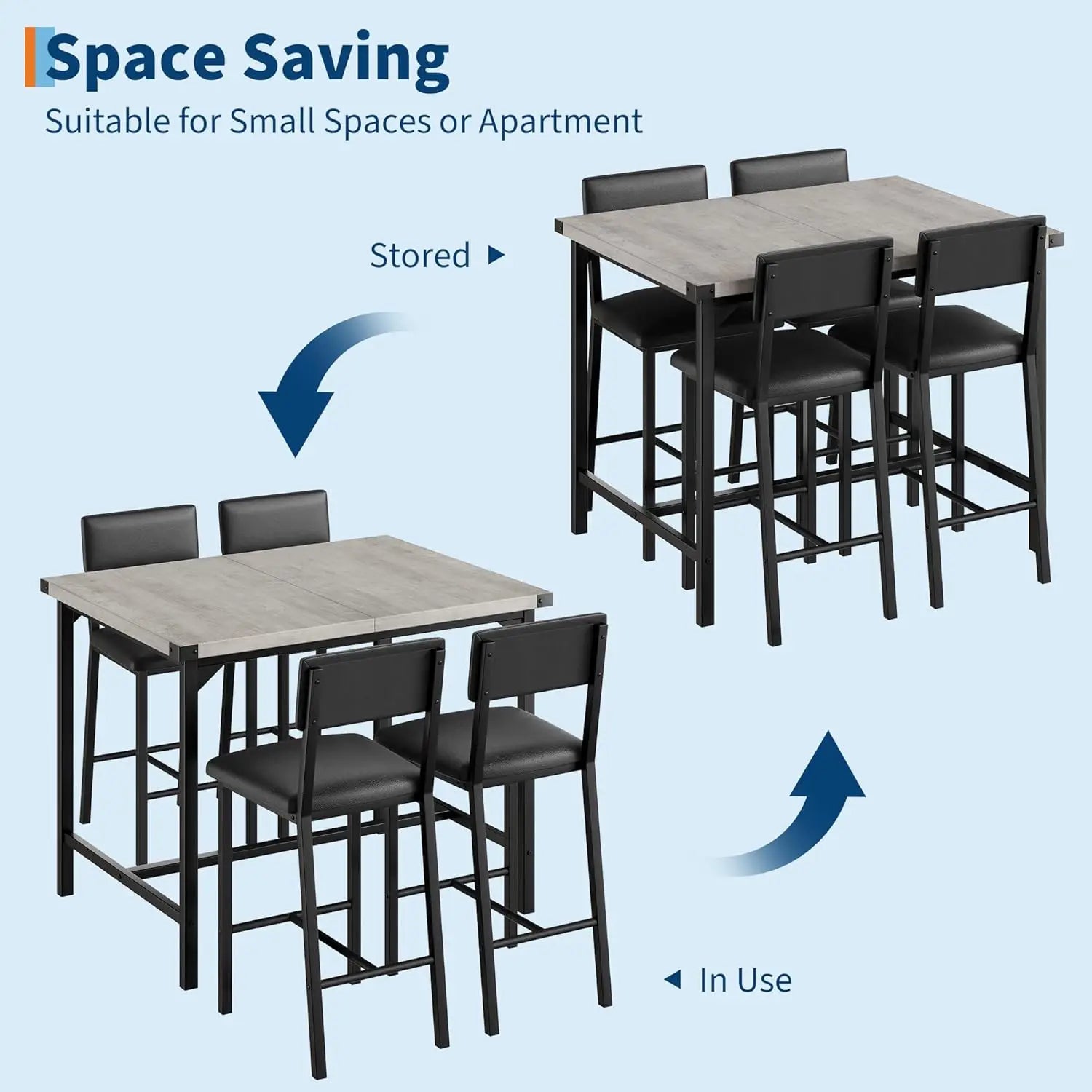 HiMISS 5-Piece Dining Table Set — Modern Bar Table with 4 Upholstered Chairs