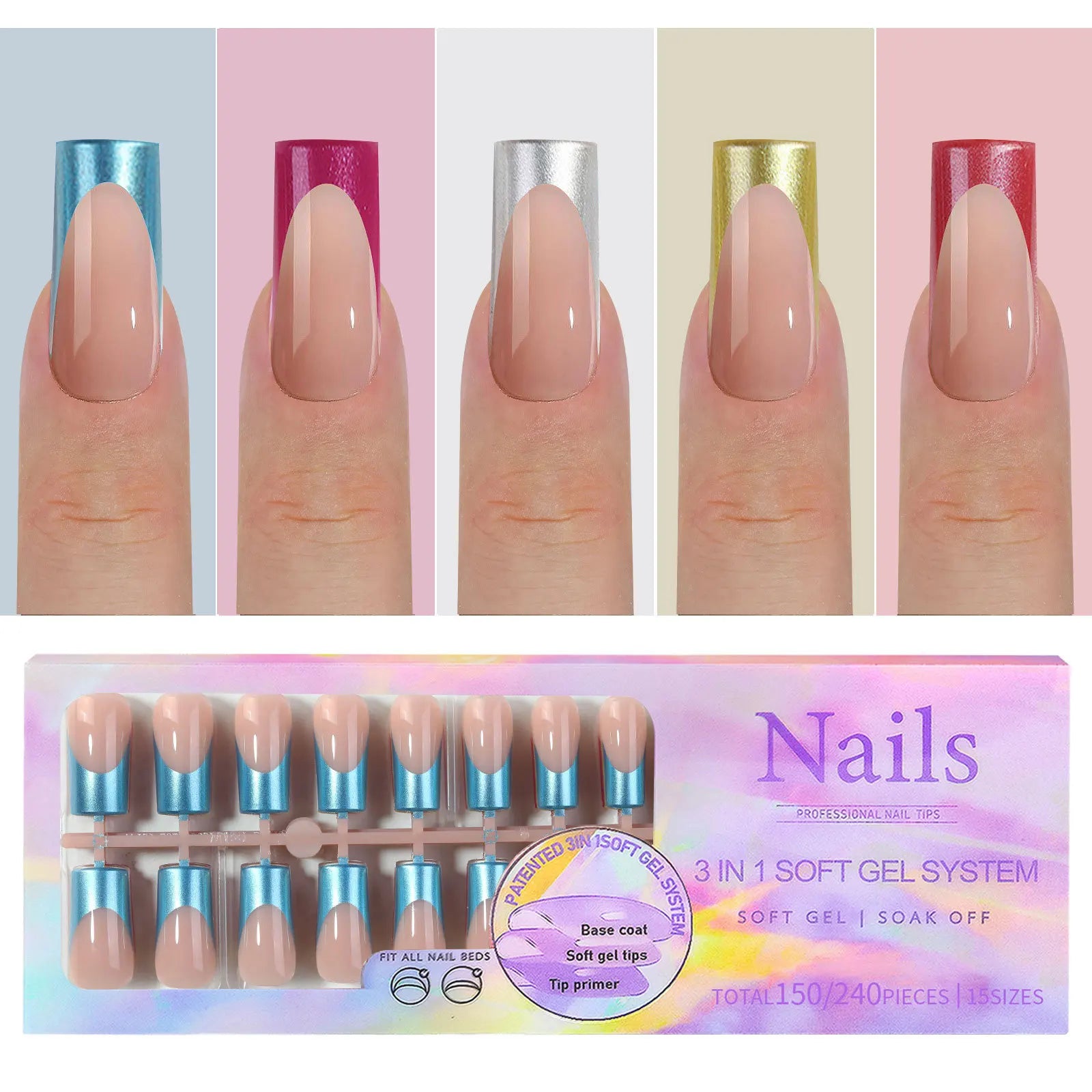 French Tip Soft Gel Nail Tips — 150 Piece DIY Press On Set