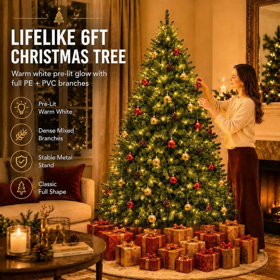 Artificial Pine Christmas Tree — Lush Greenery with Dual-Color LED Lights