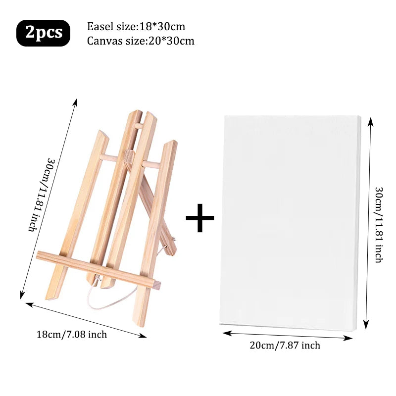 Mini Wooden Easel and Canvas Set — Portable Desktop Art Kit for Painting