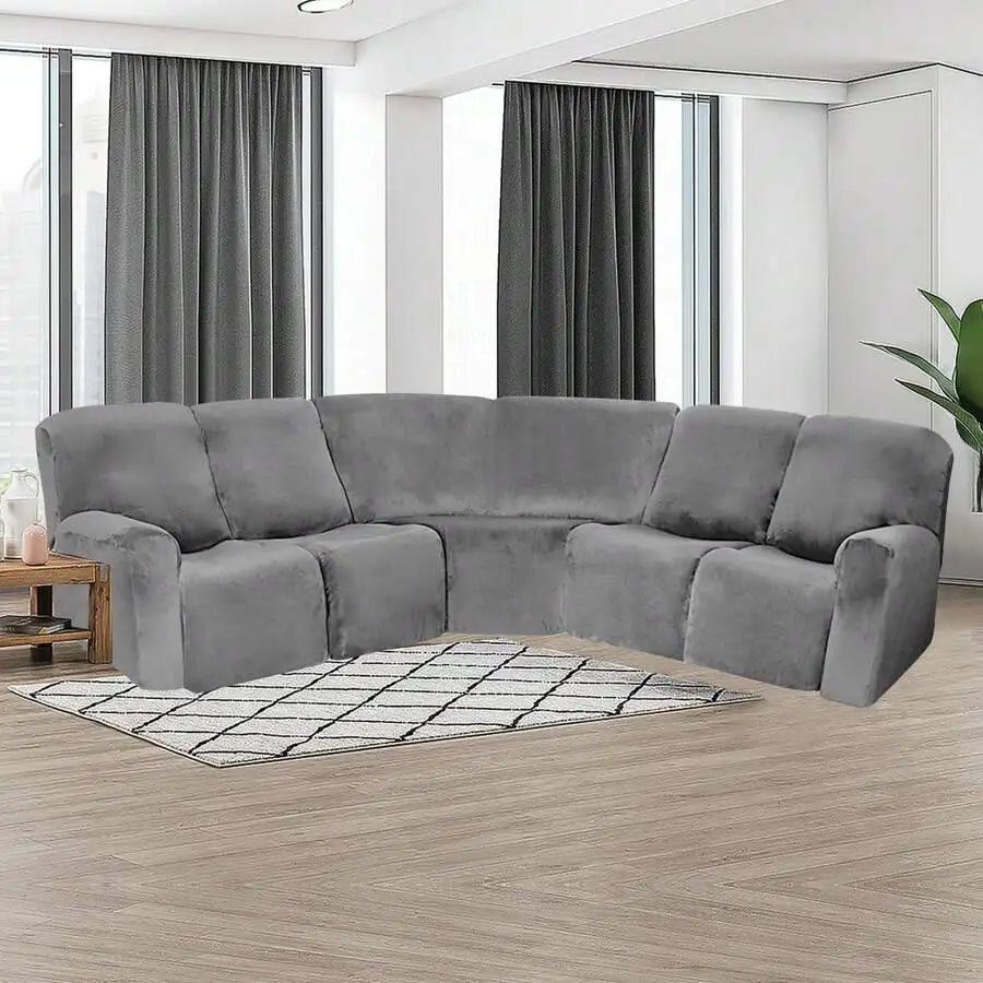 Velvet L-Shape Sofa Cover — Stretch Sectional Slipcover for Corner Couches