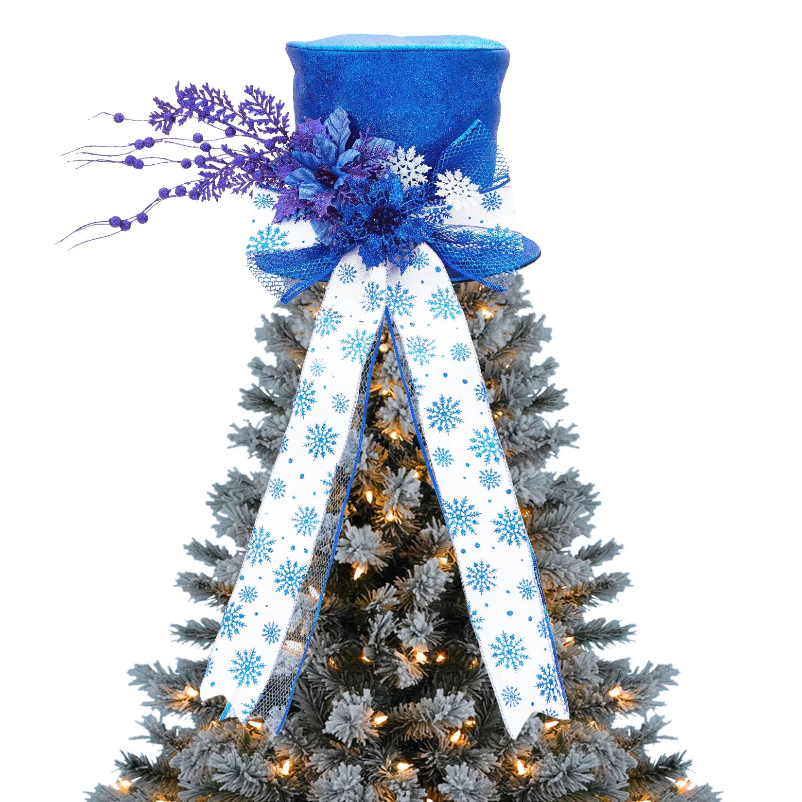 EliteZ Glitter Christmas Tree Topper Bow — Decorative Spruce Branch Accent