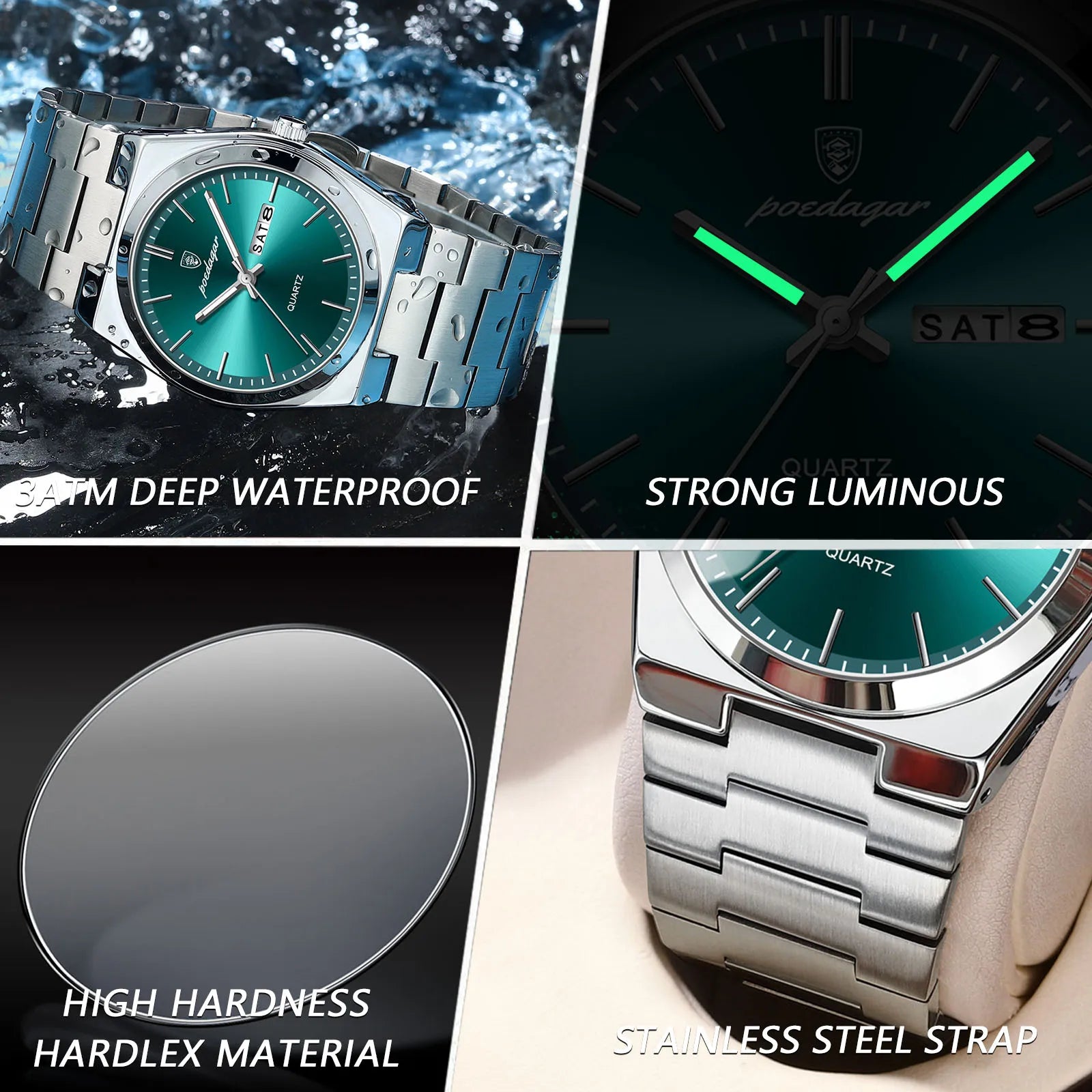 POEDAGAR Luxury Men's Quartz Watch — Stainless Steel Waterproof Wristwatch