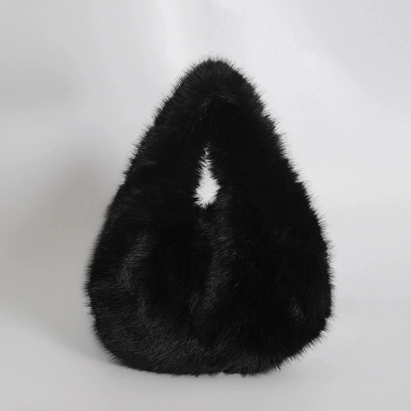 Faux Fur Hobo Shoulder Bag — Soft Plush Handbag for Women