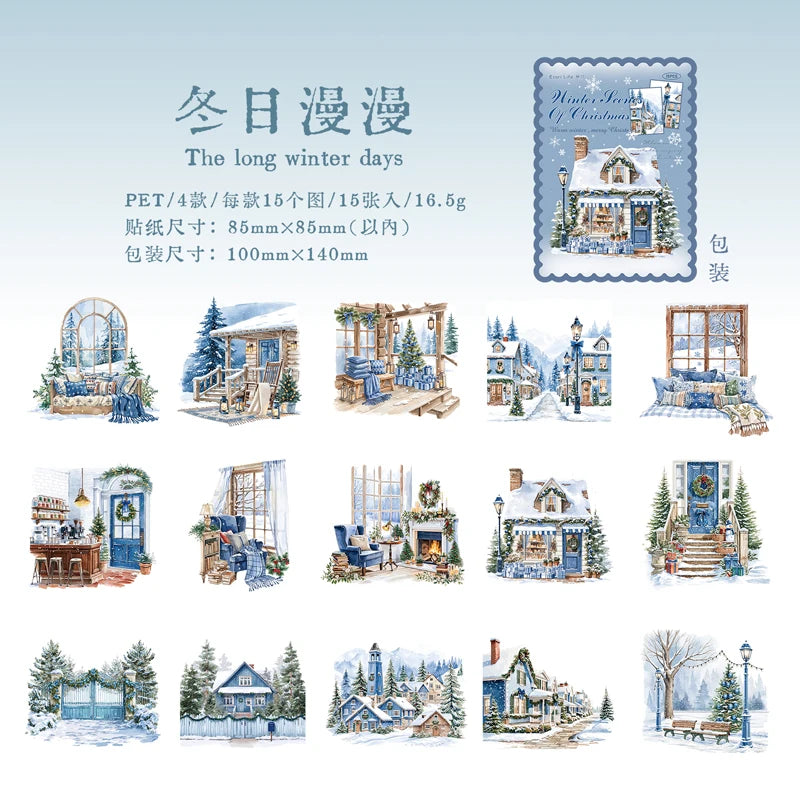 Christmas Atmosphere Stickers — 15pc DIY Scrapbook & Journal Supplies