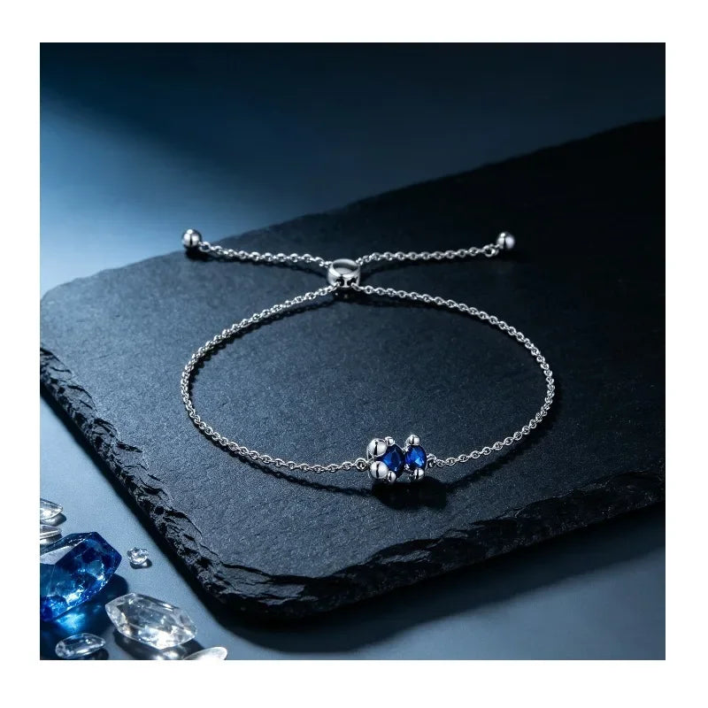 Silver Plated Adjustable Chain Bracelet — Blue Crystal Charm Jewelry