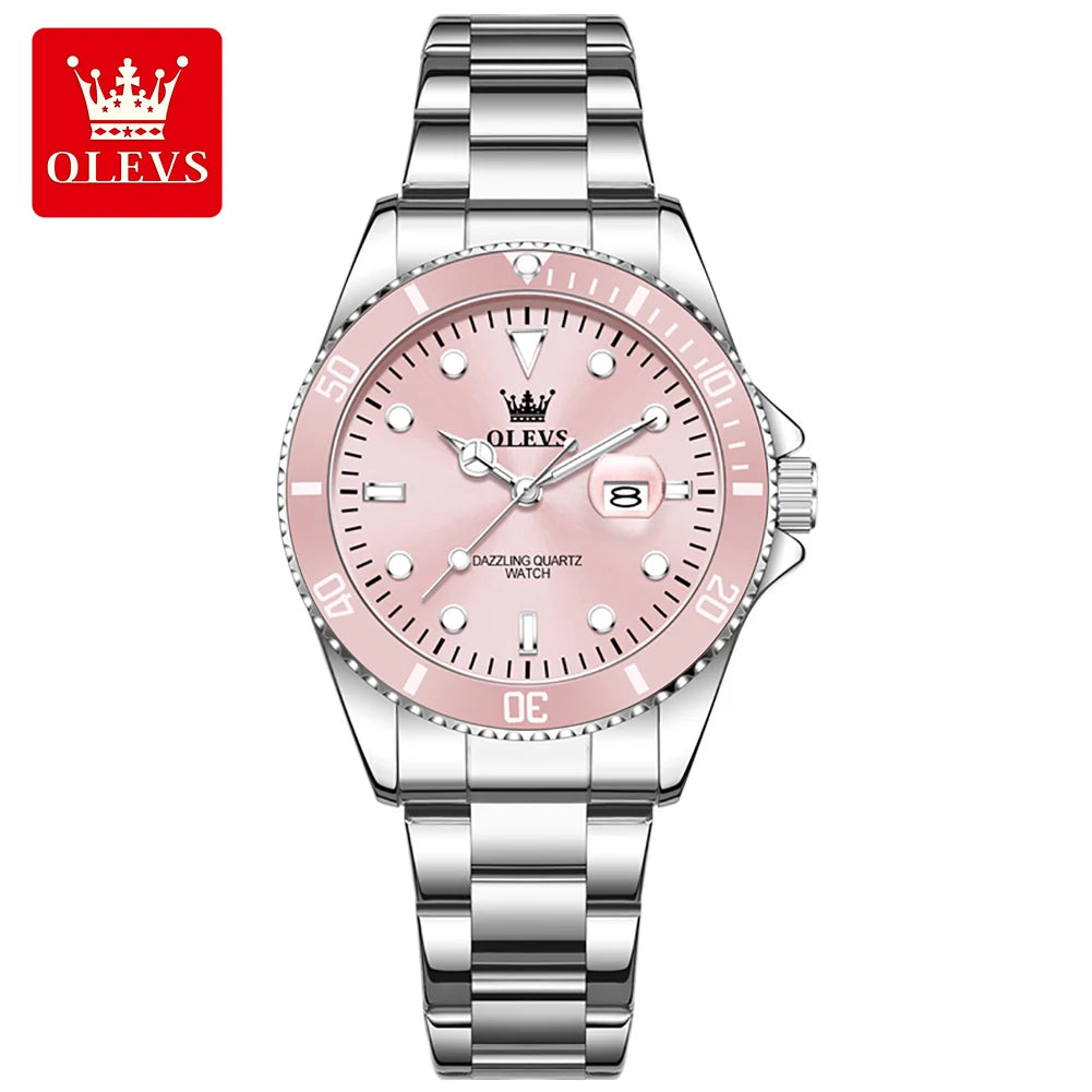 OLEVS Luxury Quartz Women's Watch — Elegant Stainless Steel Strap & Luminous Hands