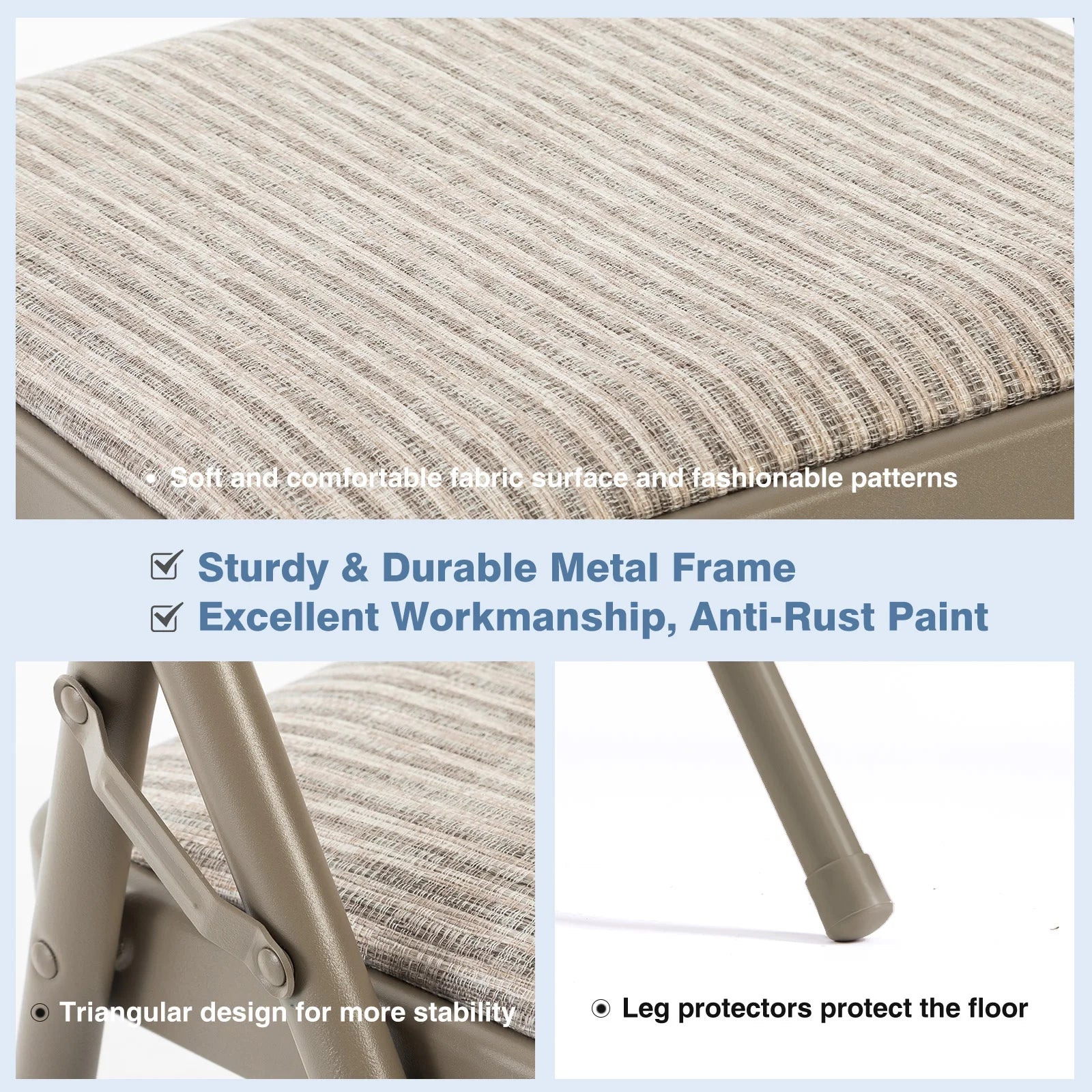 MCQ Foldable Fabric Padded Cushion Chairs — Ergonomic Metal Frame, 2 Pack